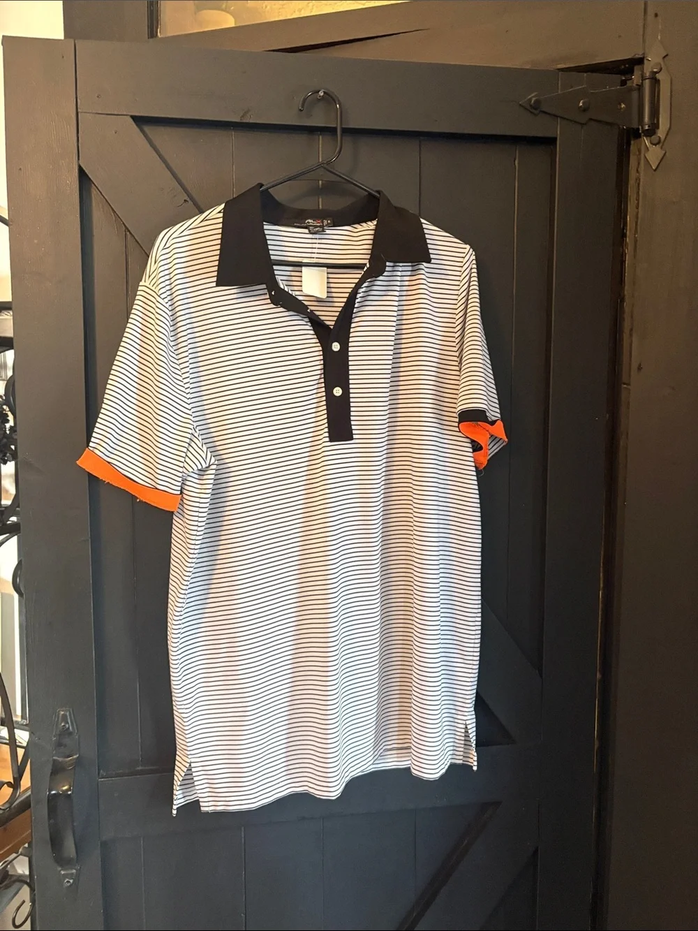 Ralph Lauren White Polo with Black Collar and Orange Sleeve Trim